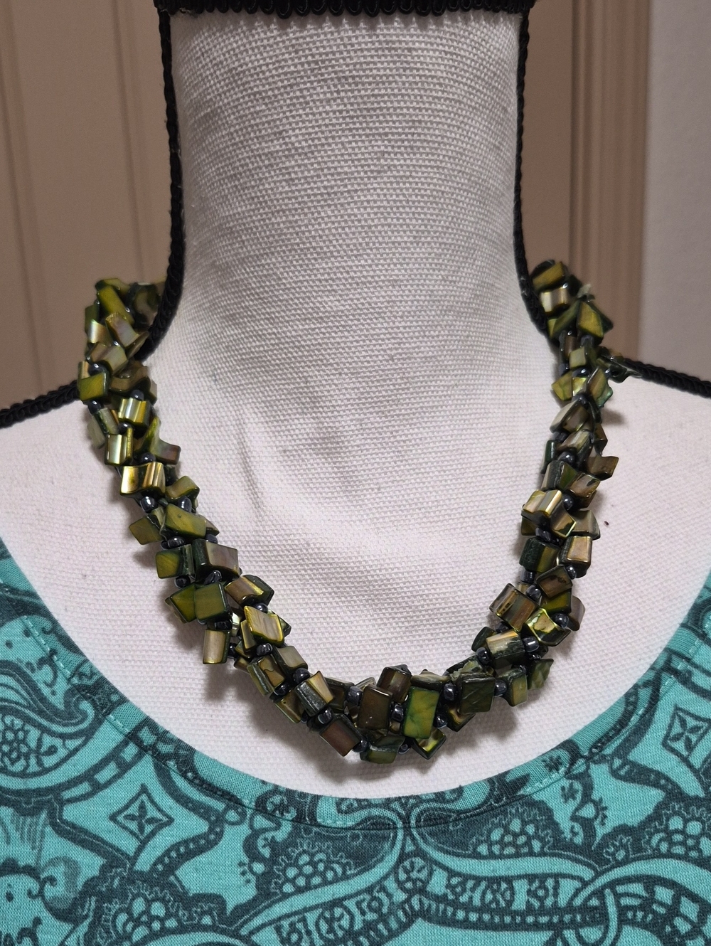 Olive Green Beaded Twist Necklace
